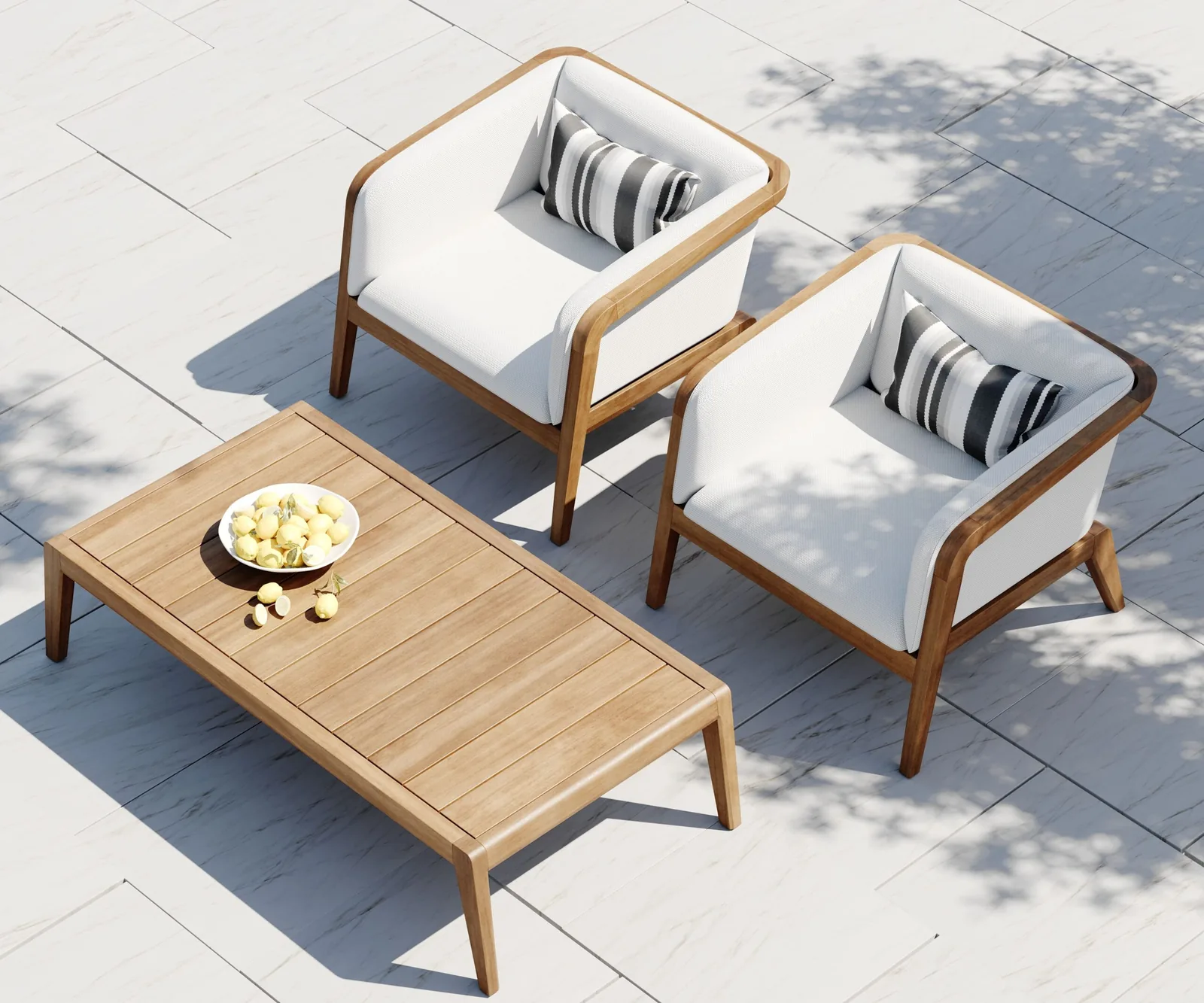 Два кресла GRACE и журнальный стол на светлой террасе